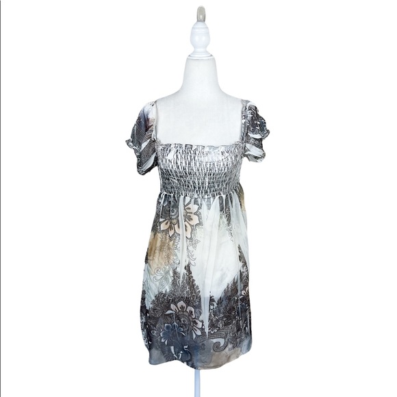 Papaya Y2K Silky Bohemian Pattern Puff Sleeve Blouse - Picture 1 of 7